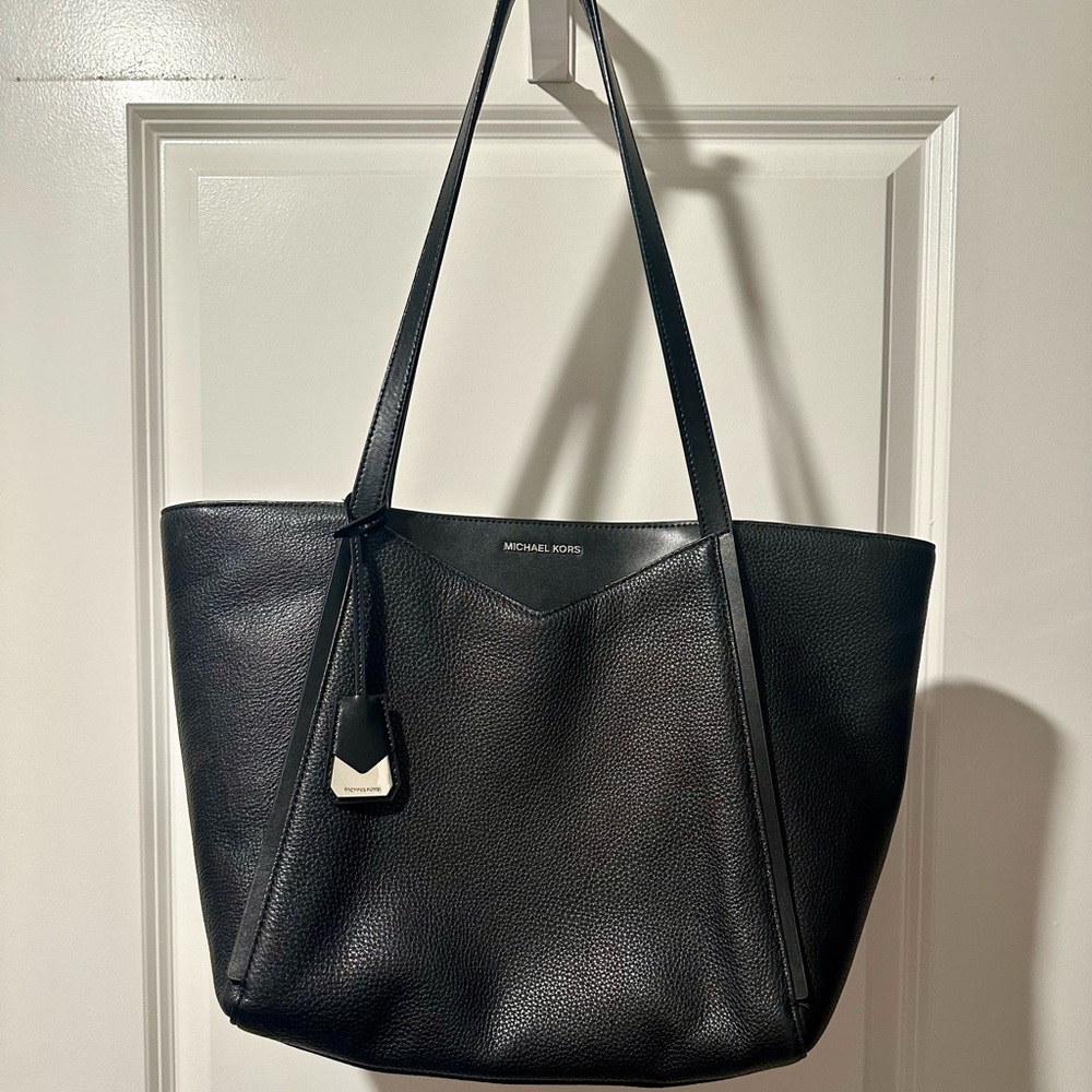 Michael Kors Black Pebbled Leather Tote with Signature Tag - Picture 10 of 10